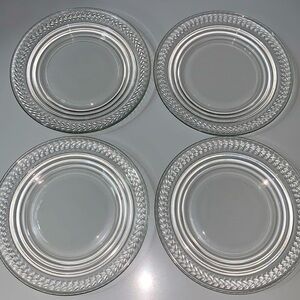 Set of 4 Clear Glass 1970s Vintage Small Plates for Appetizers Bread & Butter